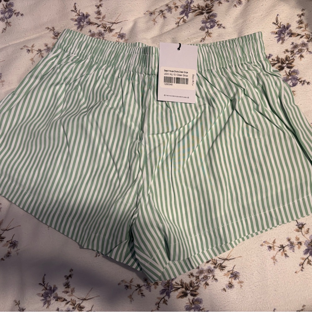 Princess Polly Mint Green Striped Shorts